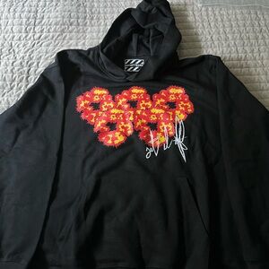Black Hoodie with Red Floral Graphic